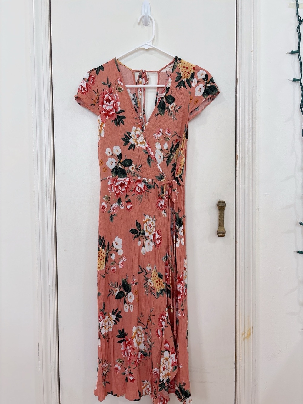 Floral Wrap Dress in Coral Rose